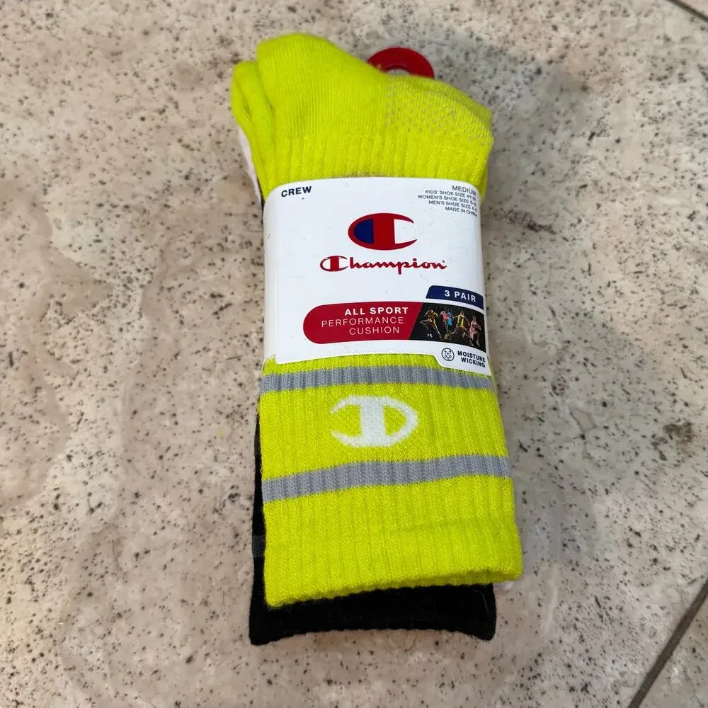 Champion All Sport Performance Cushion Crew Socks 3-Pack - Adult Medium NEW NWT